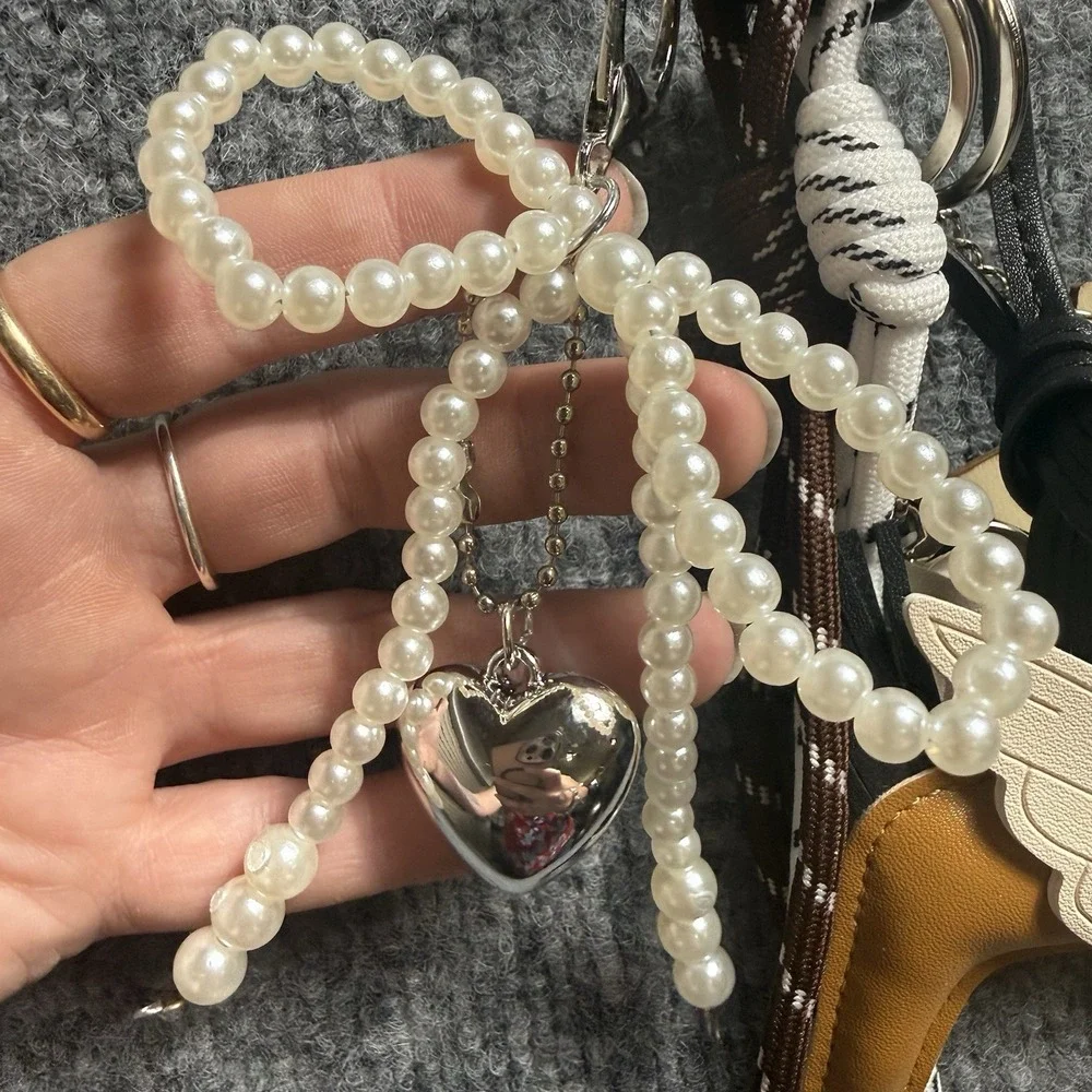 Designer Inspired Pegasus Horse Bag Charm Keychain Faux Pearl Bow Star Tassel
